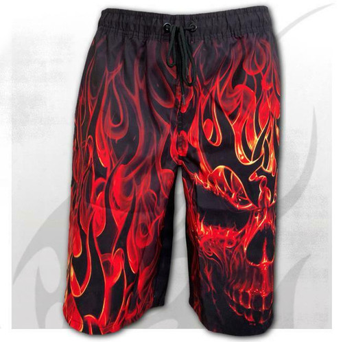 Spiral Direct Skull Blast Flames Fire Devil Gothic Swim Trunks Shorts T152M704