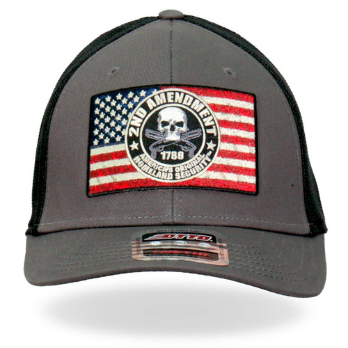 2nd Second Amendment American Flag USA Patriotic Skull Trucker Hat GSH1022 2nd Second Amendment American Flag USA Patriotic Skull Trucker Hat GSH1022