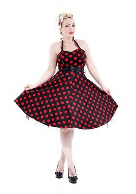 H&R LONDON MINNIE RED POLKA DOT ROCKABILLY CLUB FUN 50s PUNK VINTAGE PROM DRESS