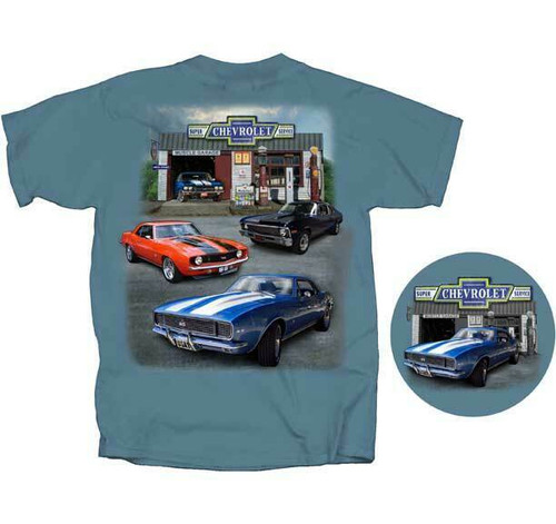 General Motors Garage Scene Chevy Chevrolet Cars Automobiles T Shirt CVSSG-U General Motors Garage Scene Chevy Chevrolet Cars Automobiles T Shirt CVSSG-U