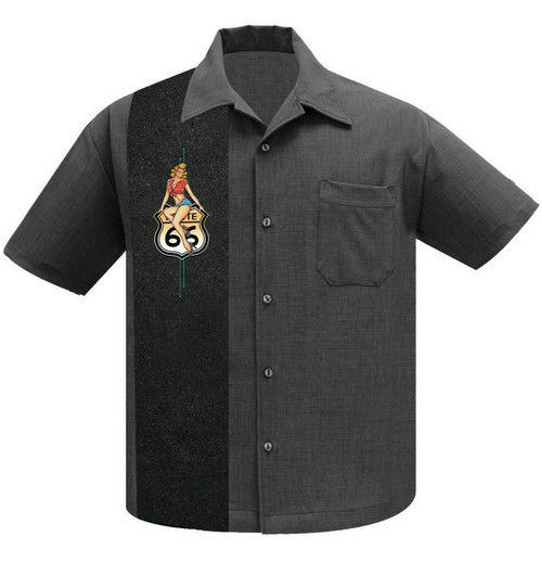 Steady Clothing Route 66 Pin Up Rockabilly Bowling Button Down Shirt ST35473-CHA