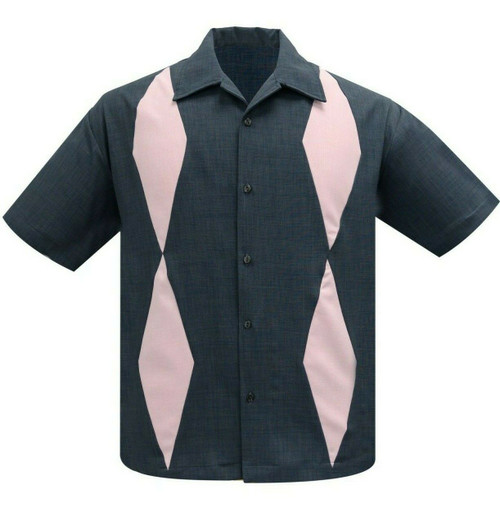 Steady Clothing Diamond Duo Charcoal Rockabilly Bowling Button Shirt ST37091 Steady Clothing Diamond Duo Charcoal Rockabilly Bowling Button Shirt ST37091
