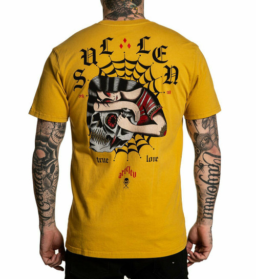 Sullen True Love Spider Web Skull Dagger Tattoo Art Urban Yellow T Shirt SCM3221 Sullen True Love Spider Web Skull Dagger Tattoo Art Urban Yellow T Shirt SCM3221