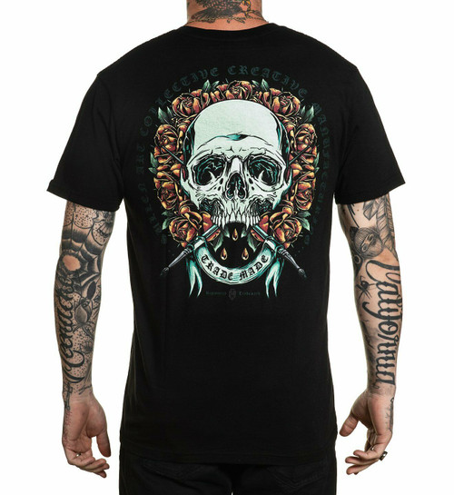 Sullen Wreath Skull Brush Roses Inked Tattoo Art Flowers Death T Shirt SCM3634 Sullen Wreath Skull Brush Roses Inked Tattoo Art Flowers Death T Shirt SCM3634