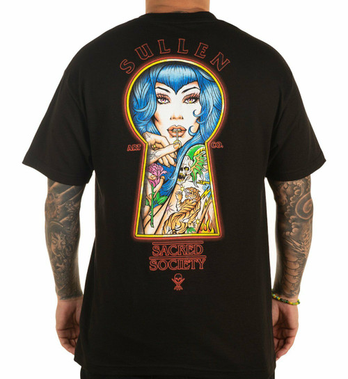 Sullen Sacred Society Classic Tattoo Keyhole Tiger Flower Fire T Shirt SCM3592 Sullen Sacred Society Classic Tattoo Keyhole Tiger Flower Fire T Shirt SCM3592