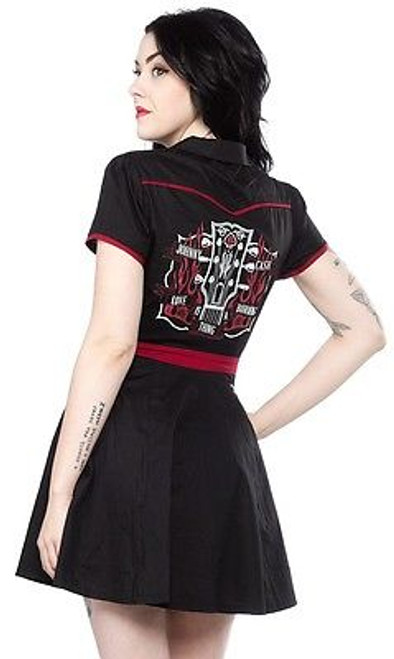 SOURPUSS JOHNNY CASH BURNING THING 50S ROCKER TATTOO S-3XL HELLBILLY DRESS
