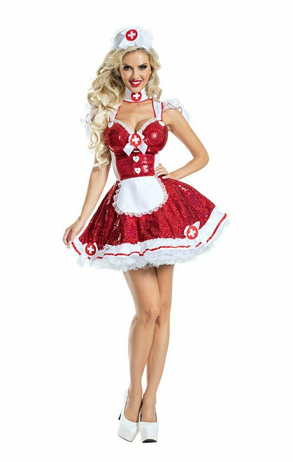 Party King Glam Nurse Sexy Sequin Hot Cosplay Hospital Halloween Costume PK1944 Party King Glam Nurse Sexy Sequin Hot Cosplay Hospital Halloween Costume PK1944