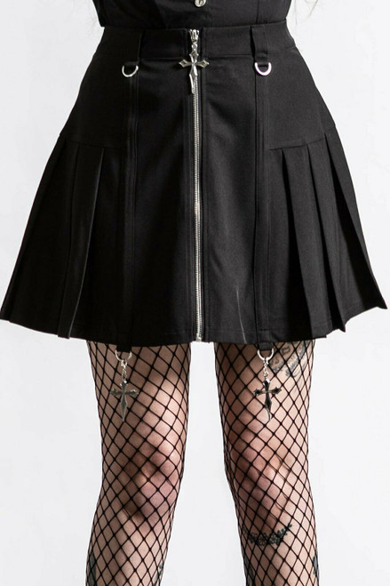 Killstar Rosalyn Cross Pleated Zip Alternative Gothic Punk Mini Skirt KSRA004080 Killstar Rosalyn Cross Pleated Zip Alternative Gothic Punk Mini Skirt KSRA004080