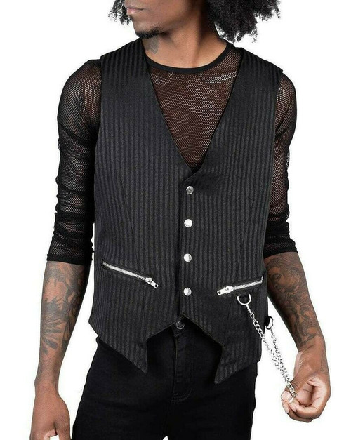 Killstar Dead Man's Pinstripe Goth Steampunk Chain Waistcoat