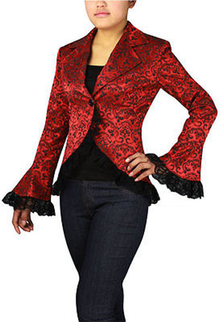 RED GOTHIC LACE TRIM CORSET JACQUARD JACKET WAVY VICTORIAN STEAMPUNK VINTAGE RED GOTHIC LACE TRIM CORSET JACQUARD JACKET WAVY VICTORIAN STEAMPUNK VINTAGE