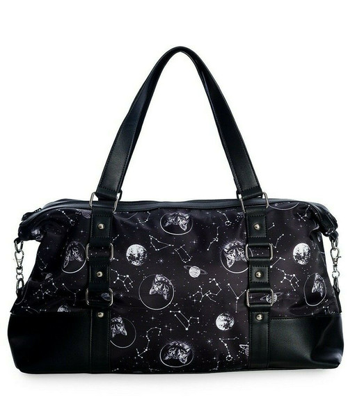Lost Queen Space Cat Stars Kitty Gym Overnight Bag Purse Handbag BG34282BLK Lost Queen Space Cat Stars Kitty Gym Overnight Bag Purse Handbag BG34282BLK