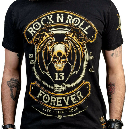 Wornstar Clothing Rock N' Roll Forever Skull Wings 13 Biker