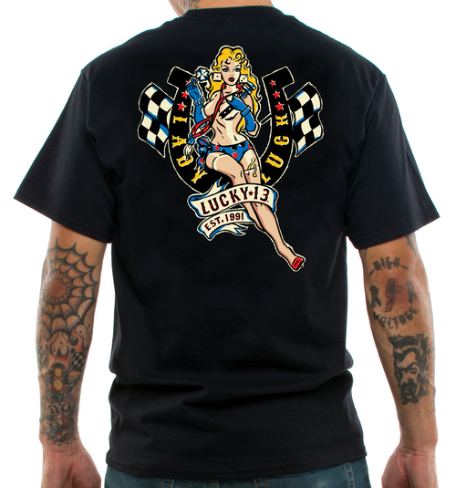 Lucky 13 Lady Luck Poker Shoehorse Dice Mechanic Rockabilly Shirt LM1000LL-B Lucky 13 Lady Luck Poker Shoehorse Dice Mechanic Rockabilly Shirt LM1000LL-B