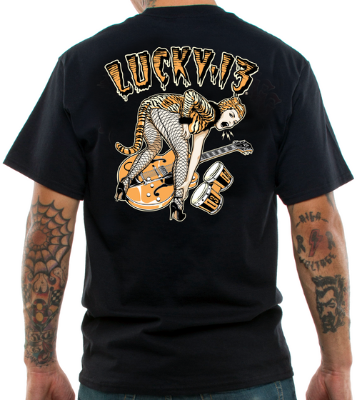 Lucky 13 Tiger Guitar Feline Fishnet Cat Hot Rod Car Rockabilly Shirt LM1000TT-B Lucky 13 Tiger Guitar Feline Fishnet Cat Hot Rod Car Rockabilly Shirt LM1000TT-B