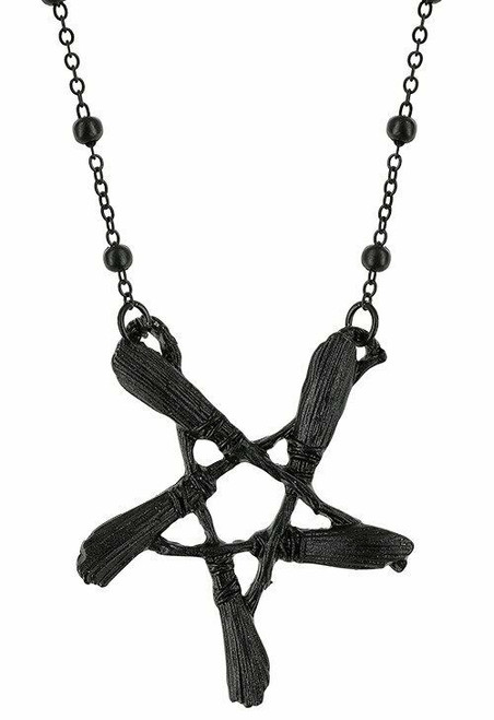 Restyle Witches Broom Pentagram Wiccan Pagan Gothic Punk Black Pendant Necklace Restyle Witches Broom Pentagram Wiccan Pagan Gothic Punk Black Pendant Necklace