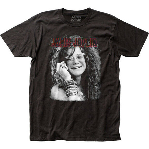 Janis Joplin Smiling With Glasses Classic Rock Fitted Men's Jersey Tee JOP04 Janis Joplin Smiling With Glasses Classic Rock Fitted Men's Jersey Tee JOP04
