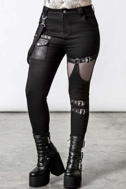 Killstar Warrior Witch Fishnet Buckled Gothic Punk Alt Skinny Jeans KSRA004021 Killstar Warrior Witch Fishnet Buckled Gothic Punk Alt Skinny Jeans KSRA004021