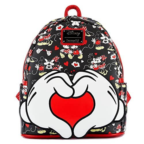 Loungefly Disney Mickey and Minnie Heart Hands Womens Double Strap Shoulder Bag Purse Loungefly Disney Mickey and Minnie Heart Hands Womens Double Strap Shoulder Bag Purse