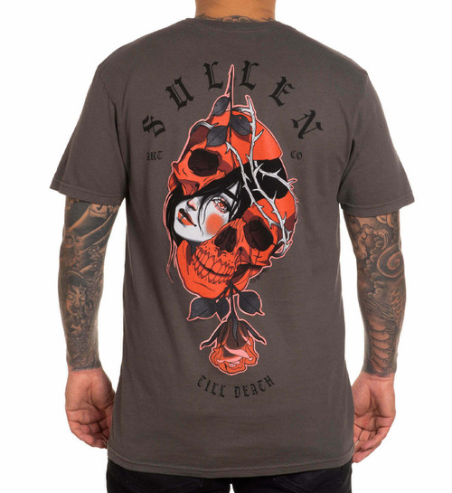 Sullen Heart Breaker Premium Skull Thorn Red Rose Tattoo Inked Tee SCM4363-PEW Sullen Heart Breaker Premium Skull Thorn Red Rose Tattoo Inked Tee SCM4363-PEW