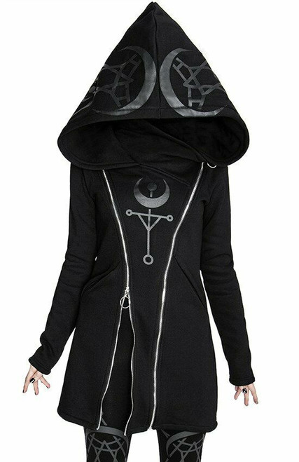 Restyle Twin Moon Oversized Hood Gothic Witchy Occult Symbols
