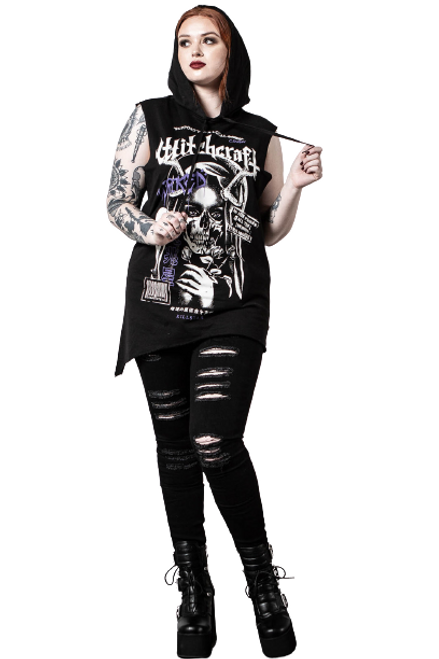 Killstar Support Your Local Coven Cut Up Hooded Goth Punk Grunge Vest KSRA004608 Killstar Support Your Local Coven Cut Up Hooded Goth Punk Grunge Vest KSRA004608