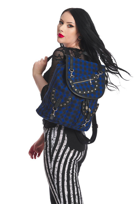 Lost Queen Yamy Tartan Skull Drawstring Plaid Punk Emo Handbag
