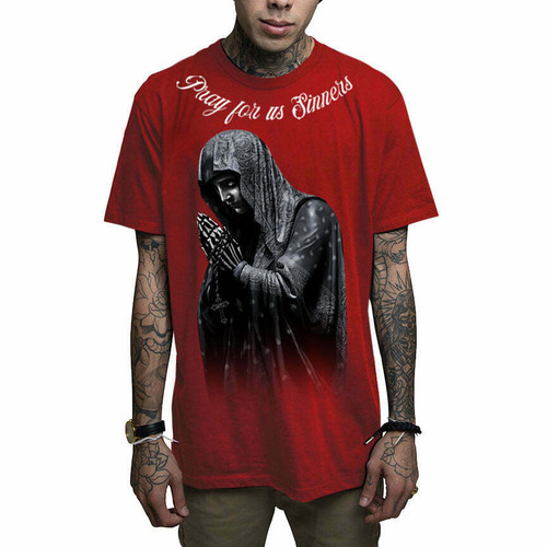 Mafioso Sinner Pray for Us Religious Skeleton Saint Tattoo Blessed Rosary  Shirt