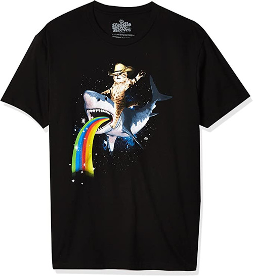 Bucking Sharkaroo Shark Kitten Cowboy Riding Rainbow Space Mens T Shirt GT4780 Bucking Sharkaroo Shark Kitten Cowboy Riding Rainbow Space Mens T Shirt GT4780