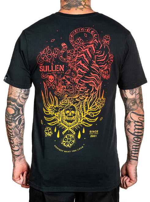 Sullen Art Tiger Style Gradient Tattoo Skull Inked Art Floral Tee SCM3748-BLK Sullen Art Tiger Style Gradient Tattoo Skull Inked Art Floral Tee SCM3748-BLK