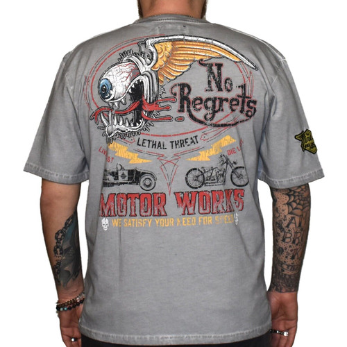 Lethal Threat No Regrets Motor Works Mens Motorcycle Ratfink Acid Wash T Shirt Lethal Threat No Regrets Motor Works Mens Motorcycle Ratfink Acid Wash T Shirt