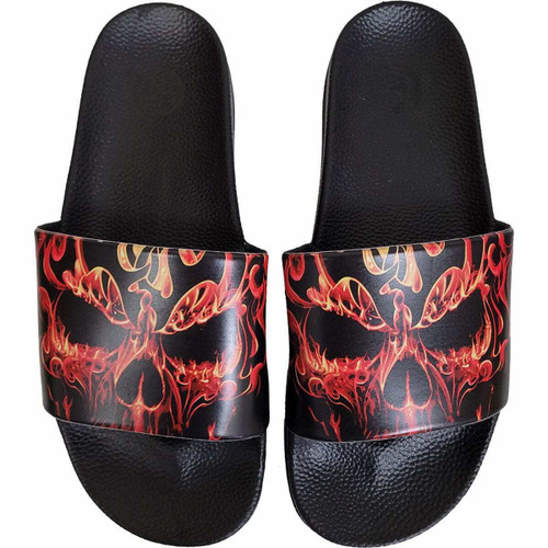 Spiral Direct Skull Blast Goth Skulls Fire Sandals Men's Athletic Slides T152S00 Spiral Direct Skull Blast Goth Skulls Fire Sandals Men's Athletic Slides T152S00