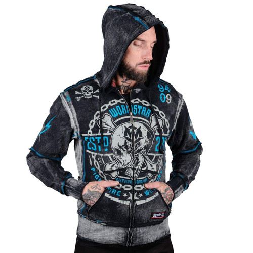Wornstar Clothing Fight Fire with Fire Skull Crossbone Mens Fitted Zip Up Hoodie Wornstar Clothing Fight Fire with Fire Skull Crossbone Mens Fitted Zip Up Hoodie