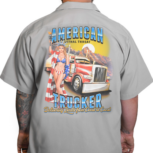 Lethal Threat America Long Haul Trucker Bikini Lady Liberty Mens Work Shop Shirt Lethal Threat America Long Haul Trucker Bikini Lady Liberty Mens Work Shop Shirt