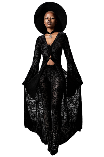 Killstar Inferno Burnout Velvet Victorian High Low Goth Jacket Duster KSRA004374 Killstar Inferno Burnout Velvet Victorian High Low Goth Jacket Duster KSRA004374