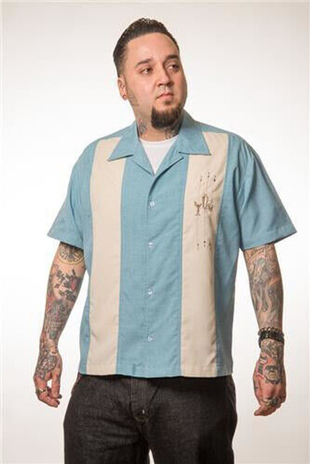 Steady Clothing The Shake Down Martini 50s Rockabilly Bowling Shirt ST35369-BLU Steady Clothing The Shake Down Martini 50s Rockabilly Bowling Shirt ST35369-BLU