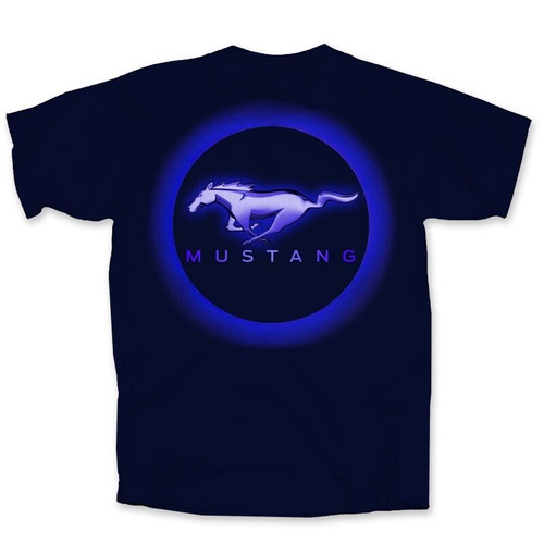 Joe Blow Mustang Dark Blue Circle Neon Glow American Made Muscle Car Mens Shirt Joe Blow Mustang Dark Blue Circle Neon Glow American Made Muscle Car Mens Shirt
