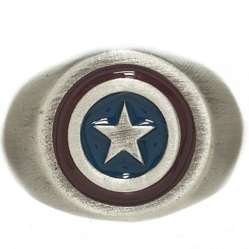 MARVEL COMICS CAPTAIN AMERICA LOGO BRUSHED SHIELD NICKEL RING S6.5 M8 L9.5