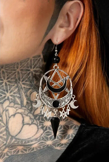 Killstar Lucid Moon And Star Gem Pentagram Gothic Dangle Earrings KSRA006051