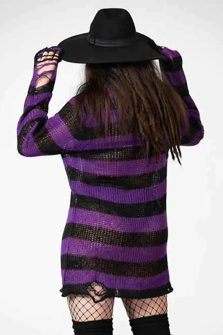 open lace back dress Rag Stripe Sweater Purple Small / Black/Purple