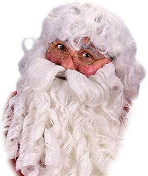 Fun World Costumes Men's Deluxe Santa Wig Beard and Mustache, White, One Size