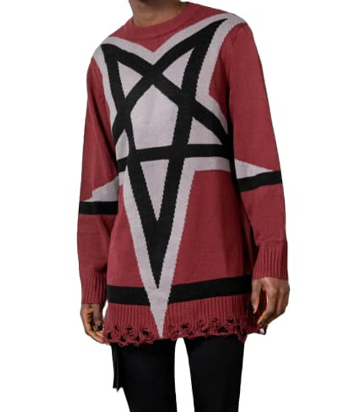 Killstar Star Crux Knit Sweater Unisex Goth Pentagram Distressed Punk - M Red Killstar Star Crux Knit Sweater Unisex Goth Pentagram Distressed Punk - M Red