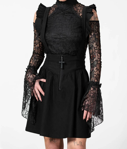 Killstar Yuna Suspender Skirt Black Zipper Cross Gothic Alternative KSRA005096 Killstar Yuna Suspender Skirt Black Zipper Cross Gothic Alternative KSRA005096