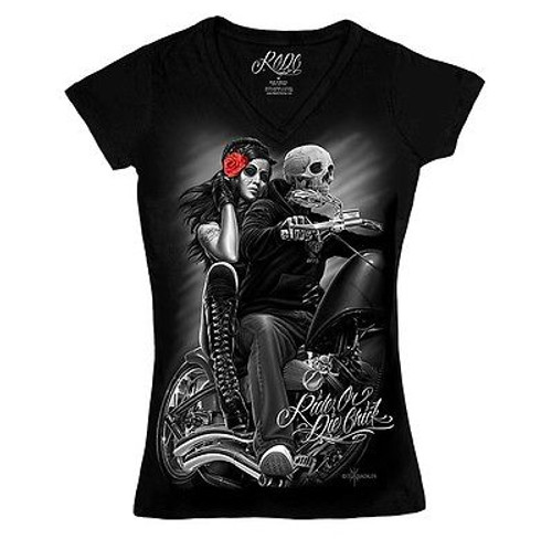 DAVID GONZALES DGA RIDE OR DIE CHICK BIKER BABE WOMENS WEST V NECK SHIRT S-2XL DAVID GONZALES DGA RIDE OR DIE CHICK BIKER BABE WOMENS WEST V NECK SHIRT S-2XL