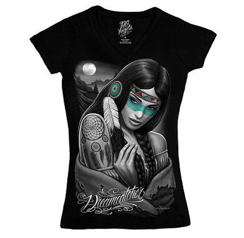 DAVID GONZALES DGA DREAM CATCHER TATTOO NATIVE AMERICAN GIRLS V NECK SHIRT S-2XL DAVID GONZALES DGA DREAM CATCHER TATTOO NATIVE AMERICAN GIRLS V NECK SHIRT S-2XL