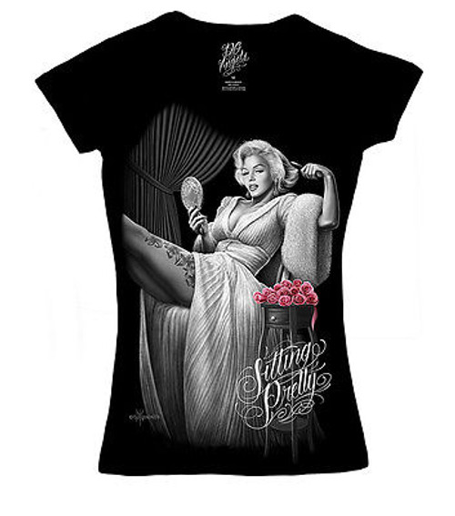 DAVID GONZALES DGA SITTING PRETTY MARILYN MONROE TATTOO GIRLS V NECK SHIRT S-2XL DAVID GONZALES DGA SITTING PRETTY MARILYN MONROE TATTOO GIRLS V NECK SHIRT S-2XL