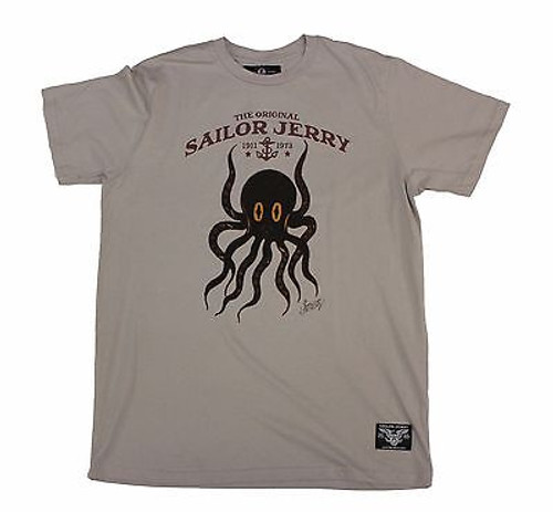 SAILOR JERRY OCTOPUS HEATHER GREY NAUTICAL ANCHOR RUM TATTOO T TEE SHIRT S-2XL