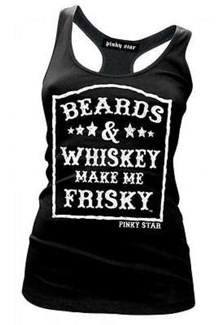 PINKY STAR BEARDS N WHISKEY FRISKY TATTED INK RACERBACK JUNIORS TANK SHIRT S-2XL