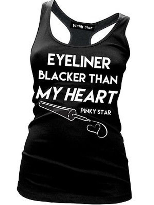 PINKY STAR EYELINER BLACKER THAN MY HEART INK RACERBACK JUNIORS TANK SHIRT S-2XL PINKY STAR EYELINER BLACKER THAN MY HEART INK RACERBACK JUNIORS TANK SHIRT S-2XL