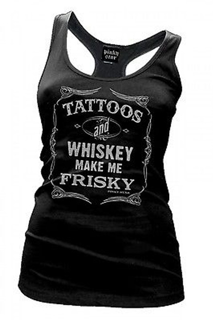PINKY STAR TATOOS N WHISKEY PUNK GOTH ROCK RACERBACK JUNIORS TANK SHIRT S-XXL