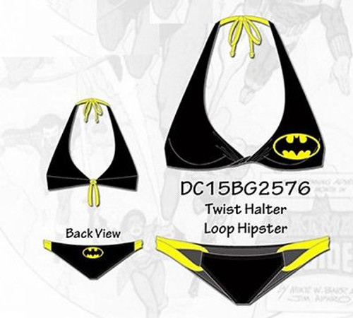Halter Dc Batgirl Bikini Bathing Hipster Bat Swimwear Basics Twist Batman Suit Ybvf76gy